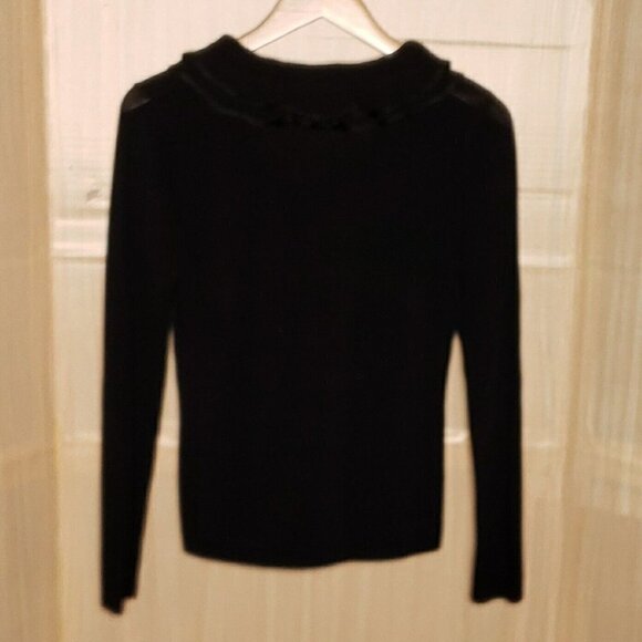 Jones New York Signature Petite Black Sweater Ruffle Neck Small - Picture 2 of 7